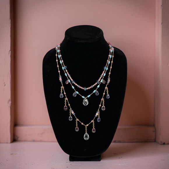 Joan Rivers Signed 3-Strand Beaded Statement Necklace – Pastel Drops | 26” - Picture 16 of 16